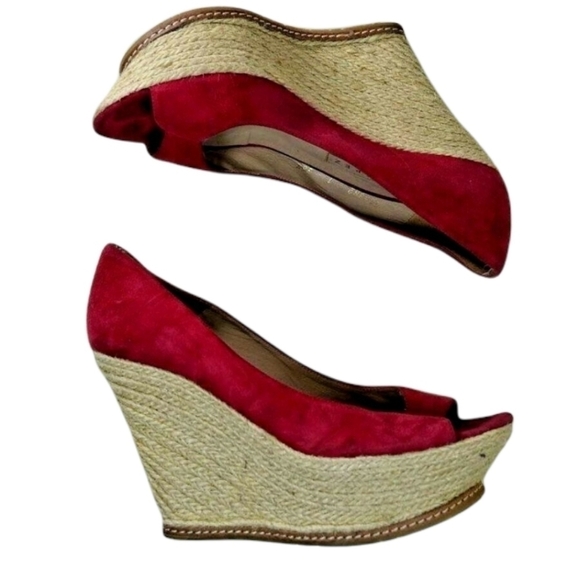 Pura Lopez Red Suede Platform Espadrilles - Picture 1 of 9